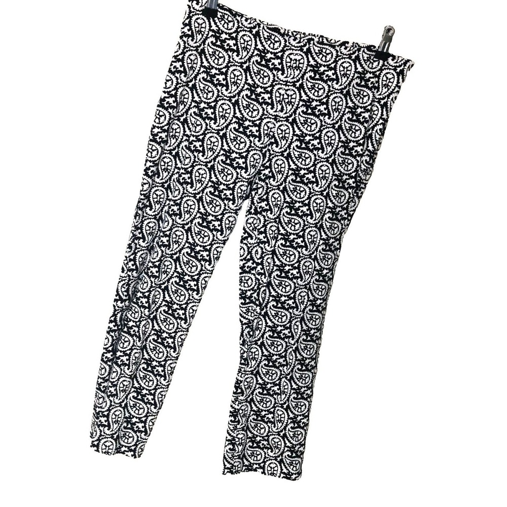 Michael Kors Black White Paisley Crop Pants Cotton 30x23.75 Zip Casual Womens 6